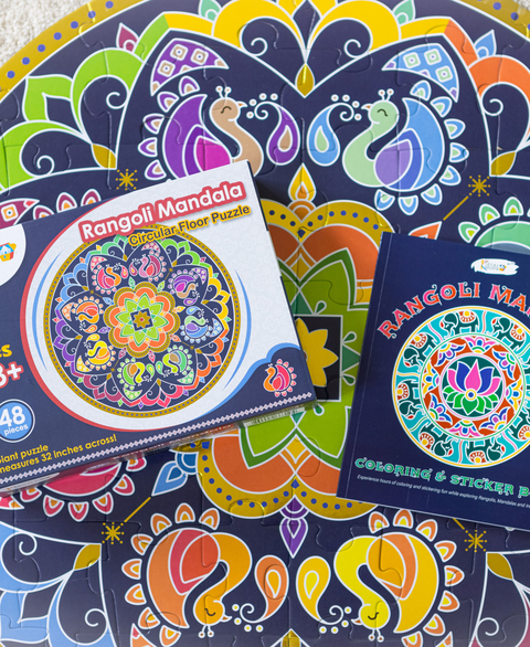 Rangoli Mandala Bundle - Puzzle and Coloring + Sticker Book
