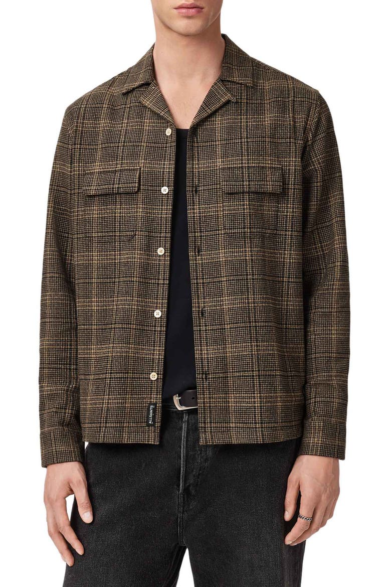 Saru Plaid Cotton Button-Up Shirt, Alternate, color, BLACK/ BROWN