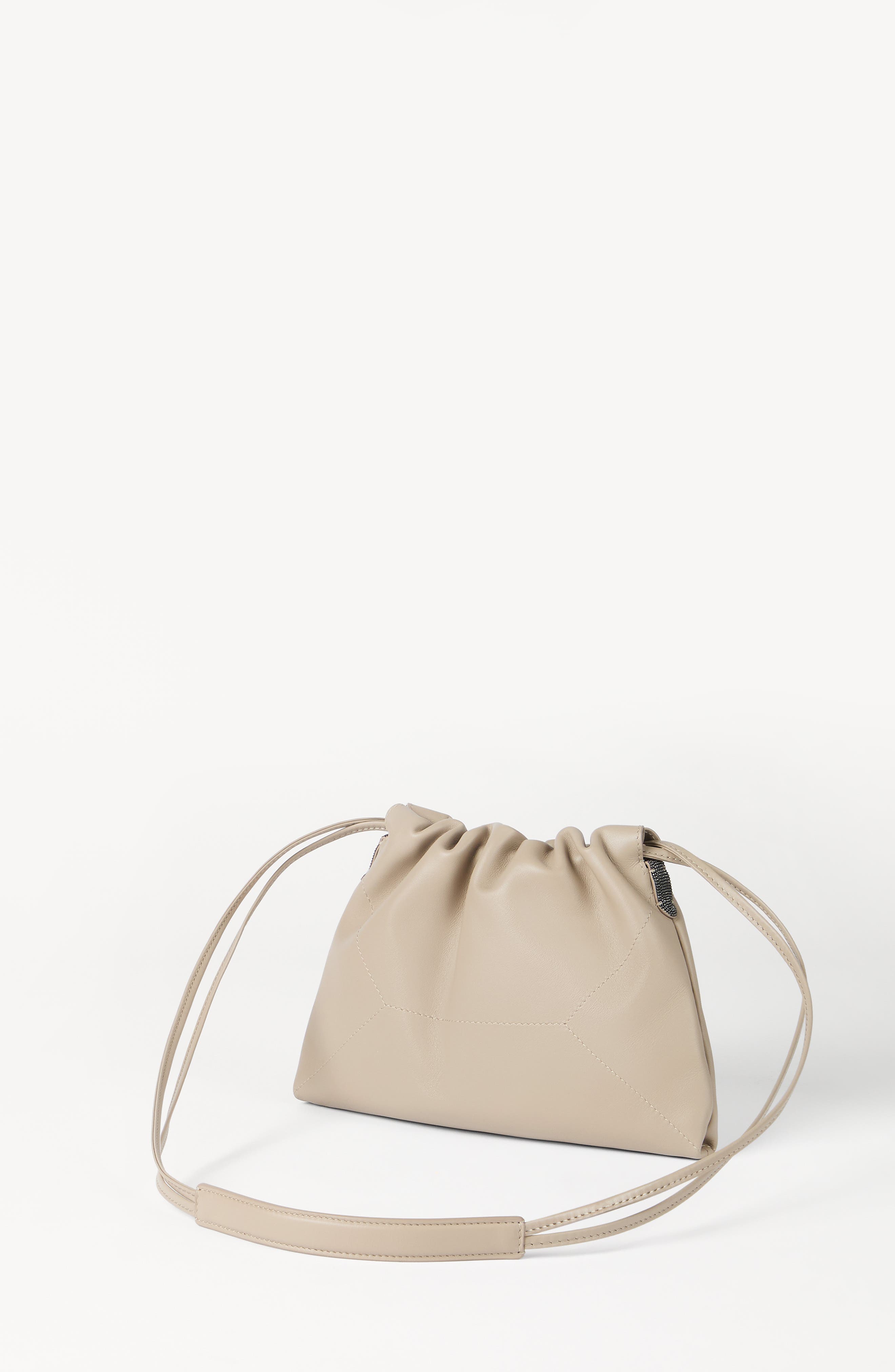 Brunello Cucinelli Calfskin BC Duo pouch bag, Alternate, color, Buff