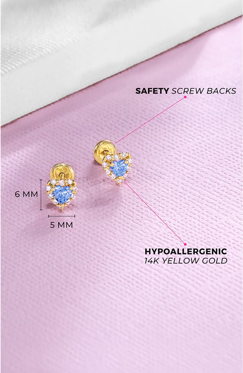 In Season Jewelry 14k Princess Heart Cubic Zirconia Earrings, Alternate, color, Blue