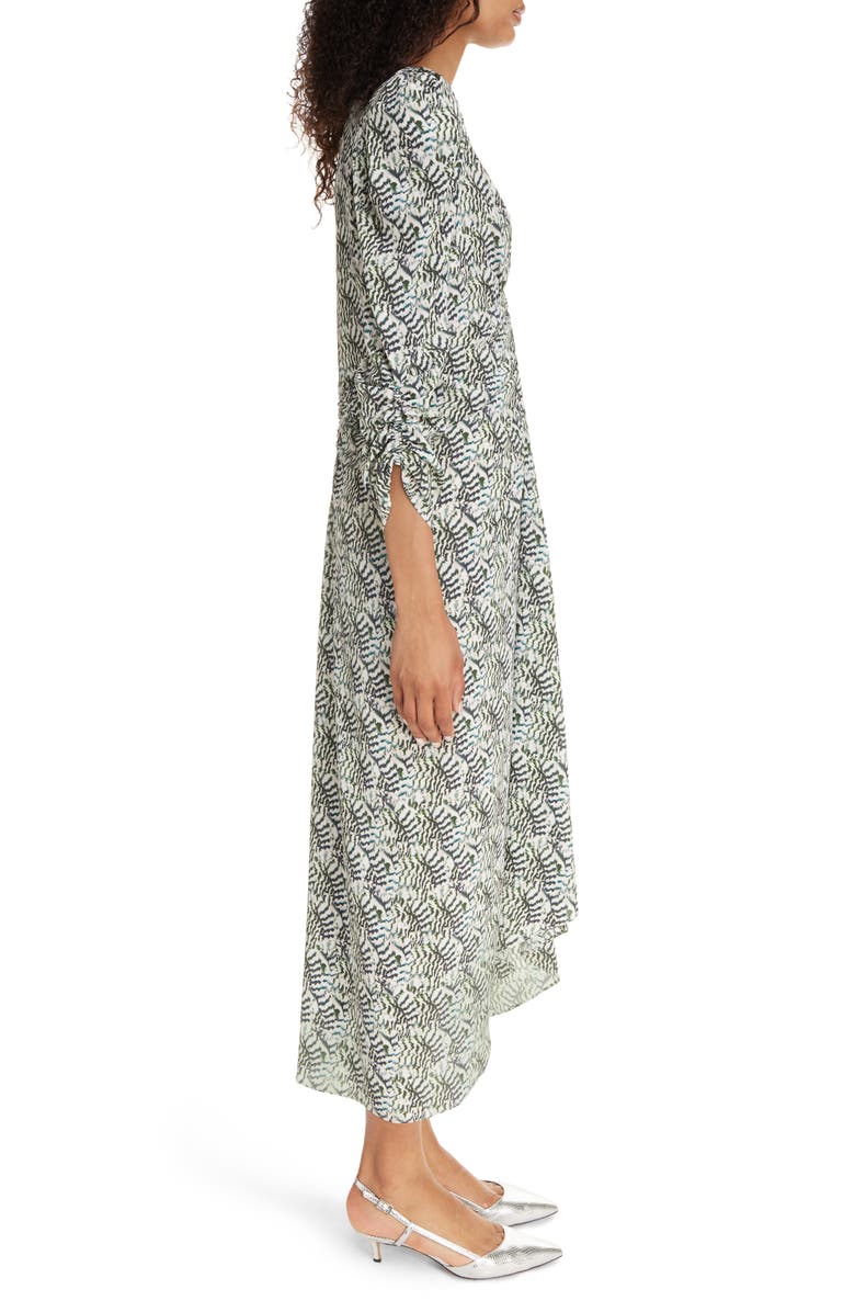 Isabel Marant Albini Abstract Print Ruched Stretch Silk Midi Dress, Alternate, color,