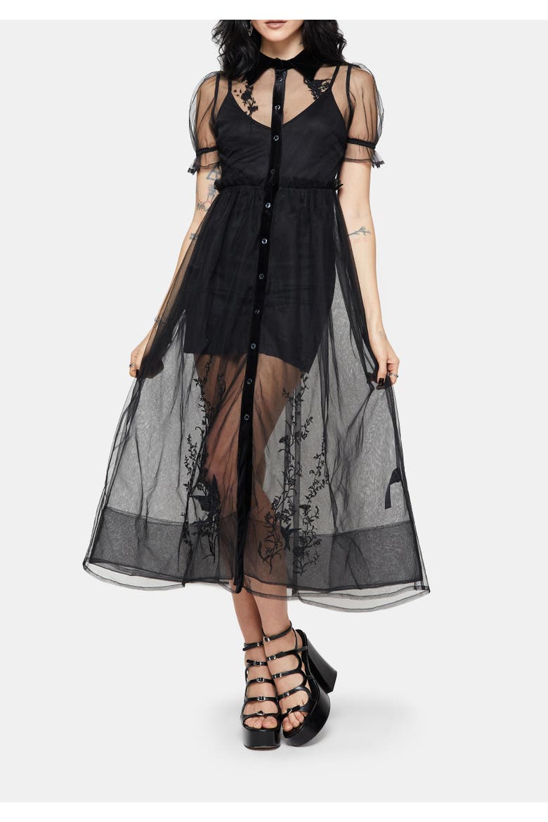 Aria Embroidered Tulle Shirt Dress, Main, color, Black