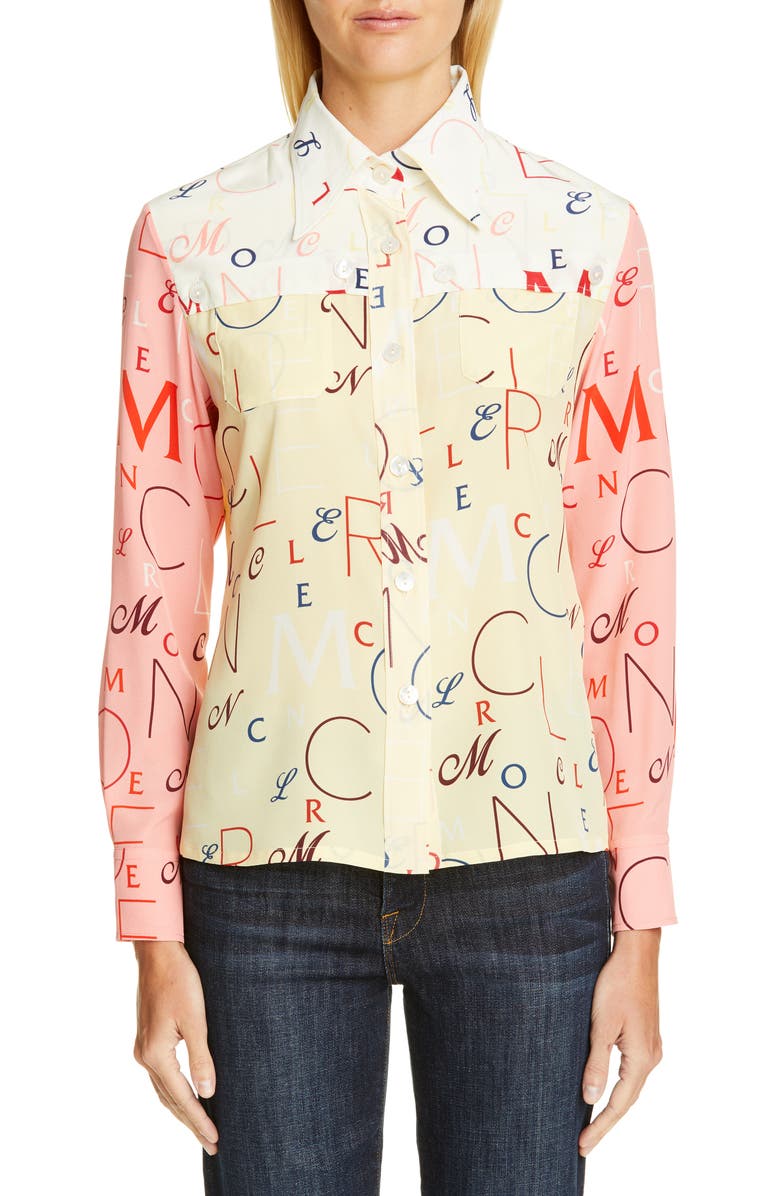 Moncler Genius by Moncler x 2 Moncler 1952 Letter Print Silk Shirt, Main, color, 