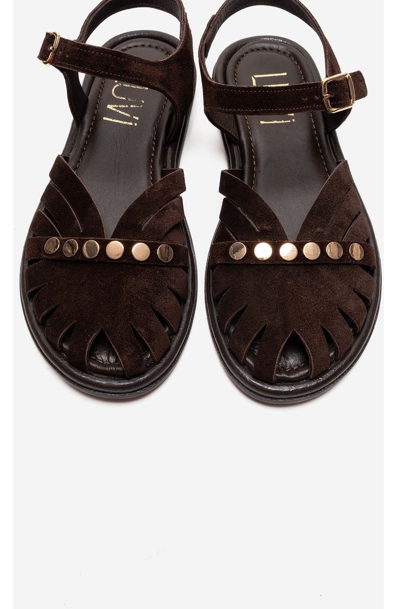 Forever & Always Shoes Chiela Leather Ankle Strap Sandal, Alternate, color, Brown Suede