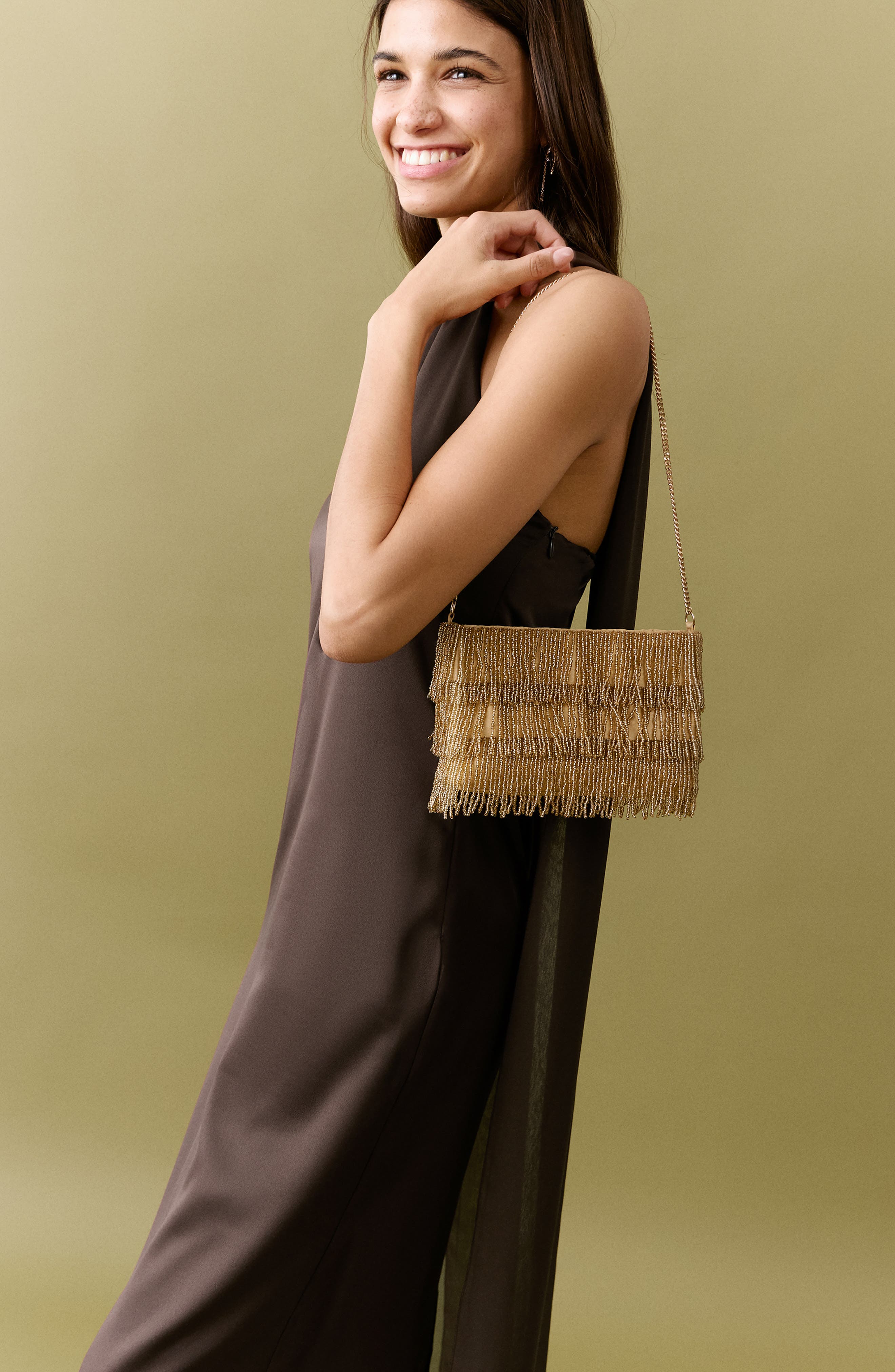 MANGO TEEN Beaded Clutch, Alternate, color, Gold