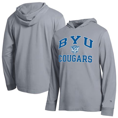 Men's Champion Heather Gray BYU Cougars High Motor All-Star Long Sleeve Hooded T-Shirt