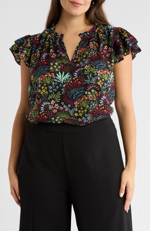Yorbie Bellissima Floral Flutter Sleeve Top (Plus)