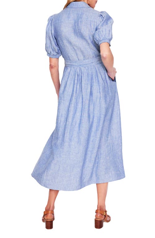 Shop Boden Alexa Belted Midi Linen Shirtdress In Chambray