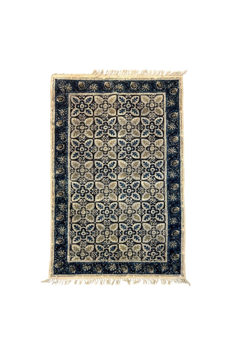 Mela Artisans Kalamkari Handprinted Rug, Main, color, Blue