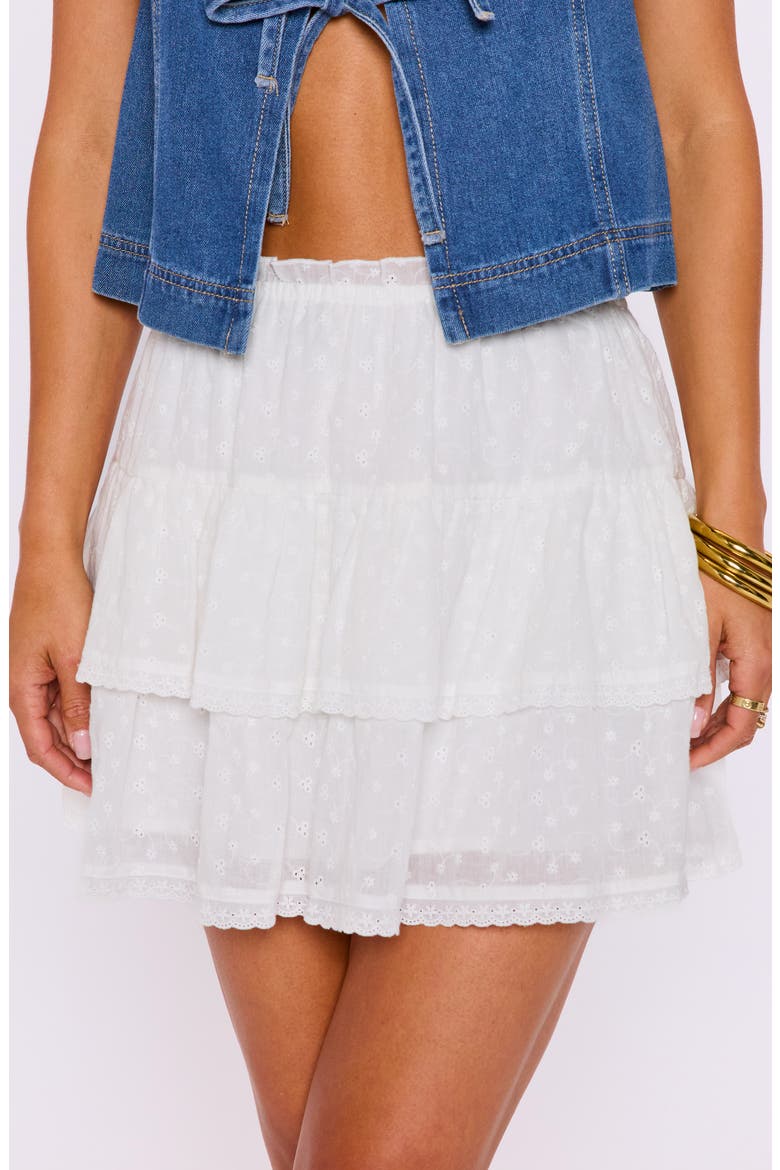 Bailey Eyelet Tiered Miniskirt, Alternate, color, OFF WHITE