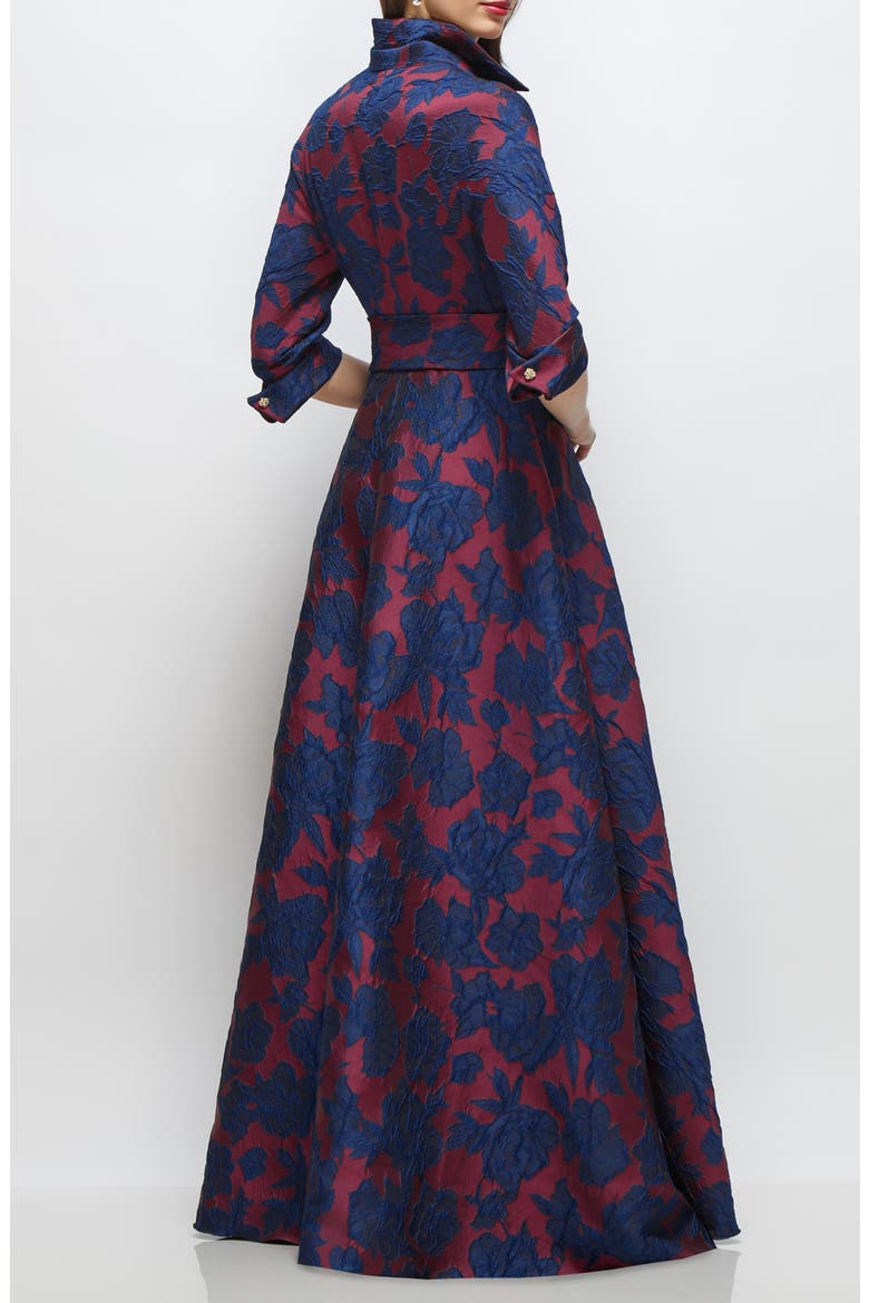 Floral Jacquard Shirtdress Gown, Alternate, color, BURGUNDY NAVY FLORAL