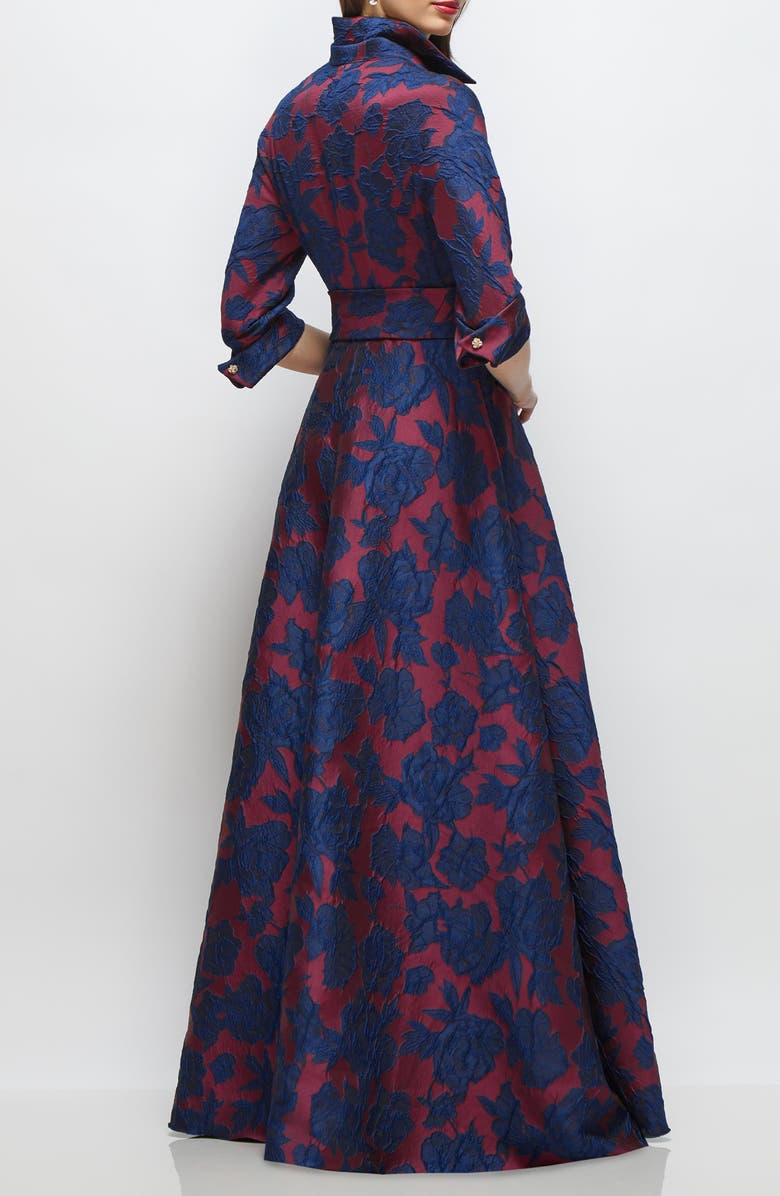 After Six Floral Jacquard Shirtdress Gown, Alternate, color, Burgundy Navy Floral