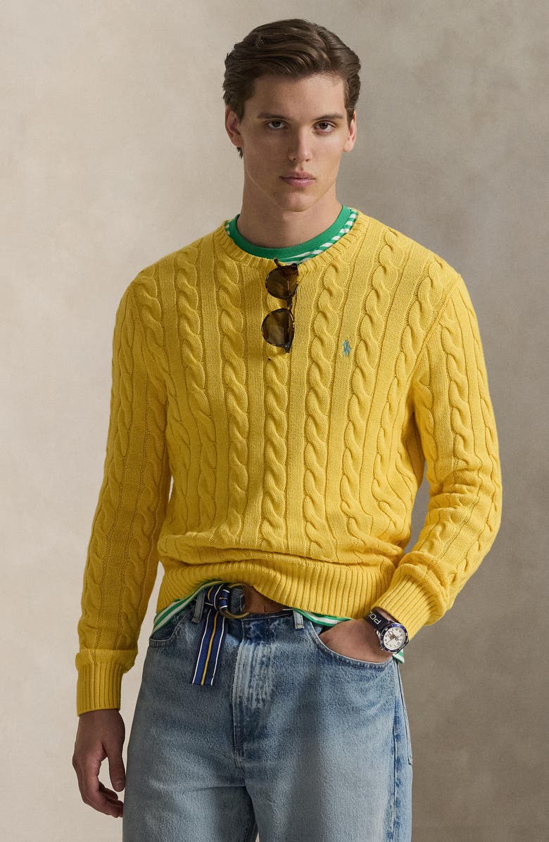 Polo Ralph Lauren Cable Knit Cotton Sweater, Alternate, color, Sunfish Yellow