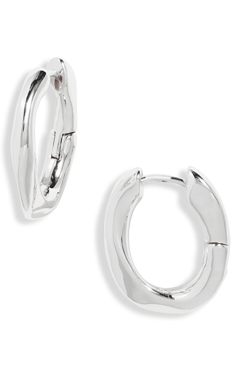 Open Edit Curb Link Hoop Earrings, Main, color, Silver