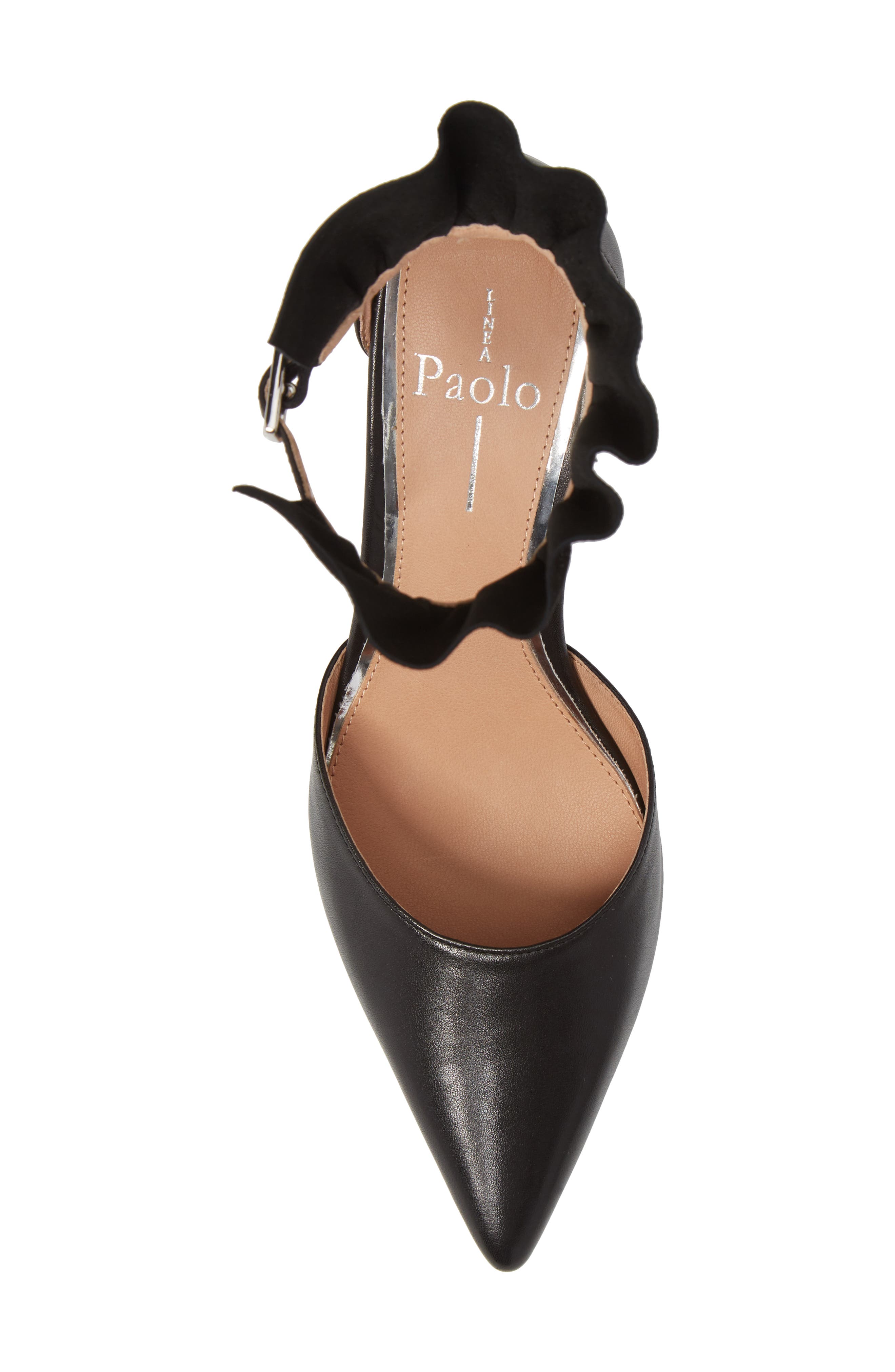Pammy Ruffled Pointy Toe Pump, Alternate, color, BLACK LEATHER
