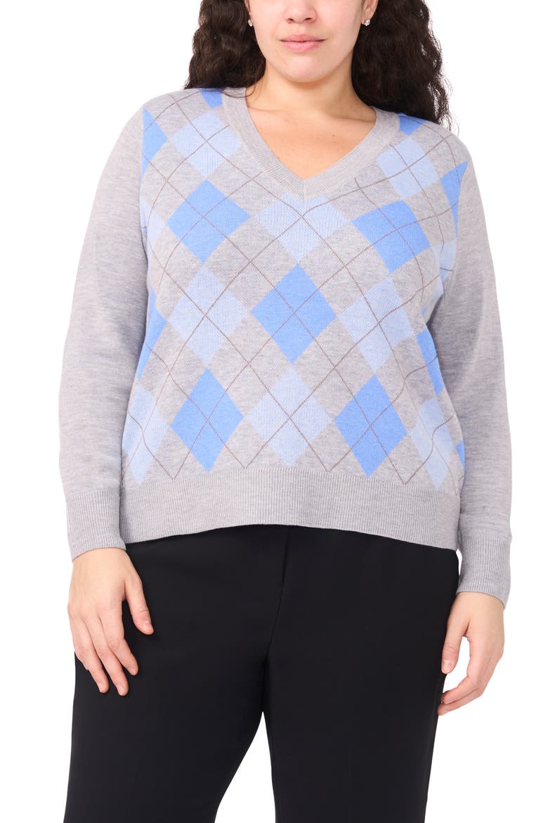 Argyle V-Neck Sweater, Main, color, LIGHT HEATHER GREY
