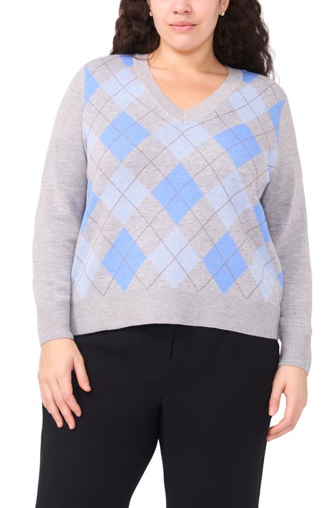 Argyle V-Neck Sweater (Plus)
