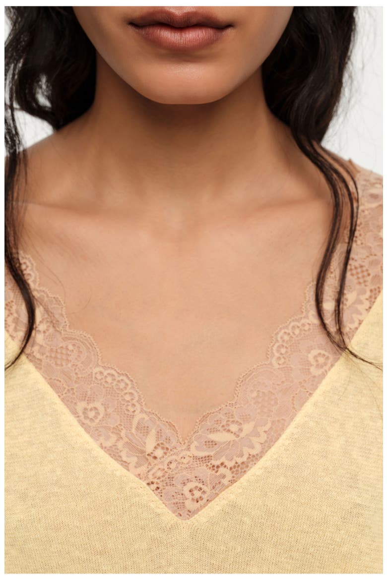 Long Linen Cotton Lace Sweater, Alternate, color, LIGHT YELLOW