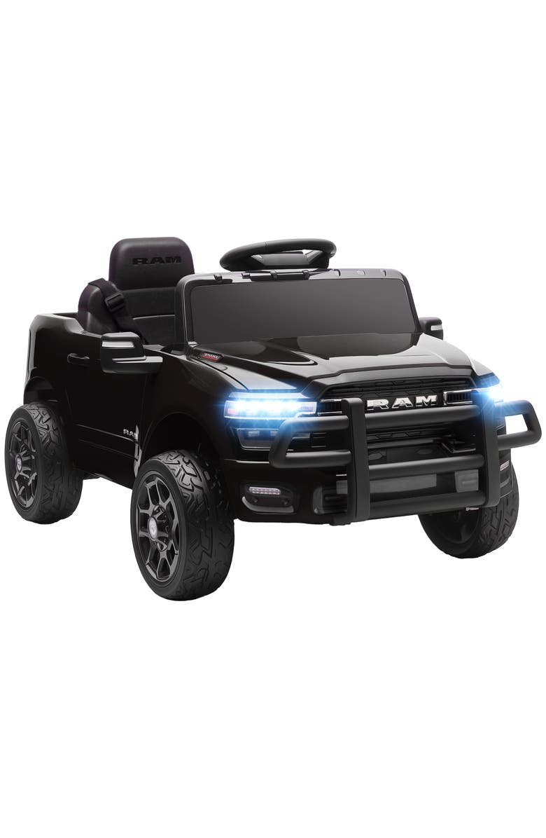 Qaba 12V Kids Ride on Car Licensed Dodge RAM 3500 Ride on Toys for Toddlers with Dual Motors Remote Control Suspension Bluetooth and Lights, Main, color, Black