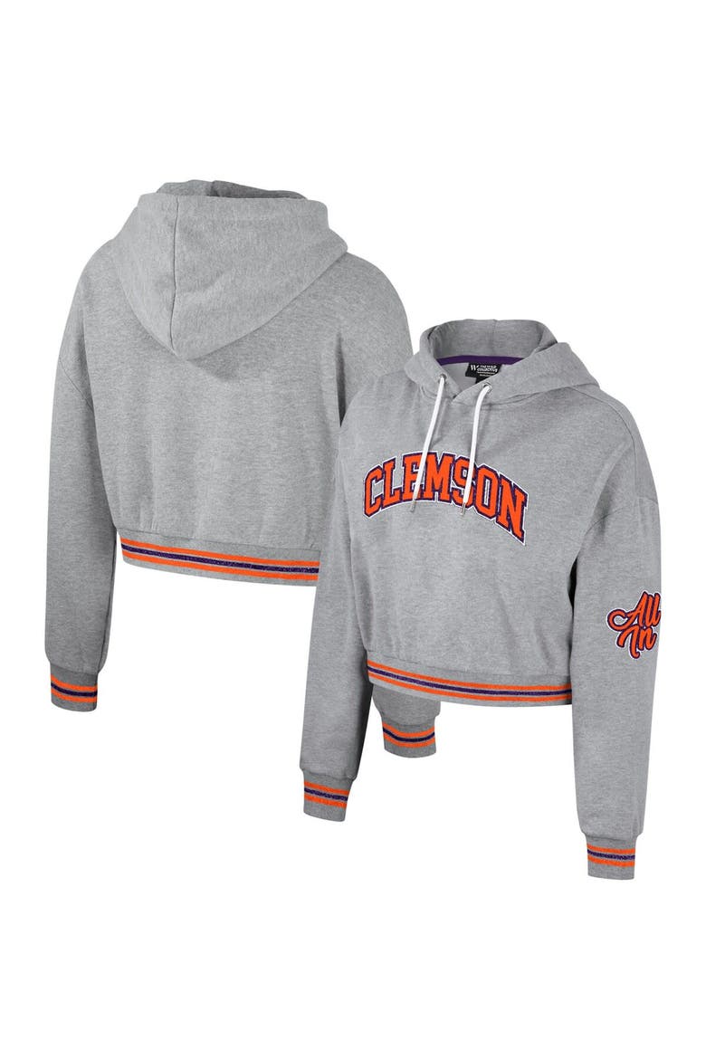Women's The Wild Collective Heather Gray Clemson Tigers Cropped Shimmer Pullover Hoodie, Main, color, Heather Gray