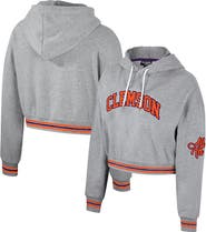 THE WILD COLLECTIVE Women's The Wild Collective Heather Gray Clemson Tigers Cropped Shimmer Pullover Hoodie