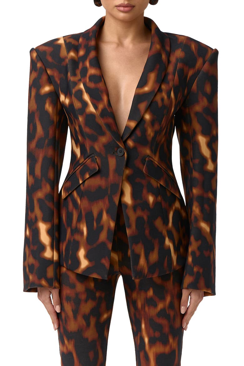 Animal Print Ponte Blazer, Main, color, TORTOISE