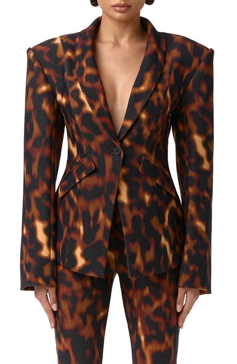 Naked Wardrobe Animal Print Ponte Blazer, Main, color, Tortoise