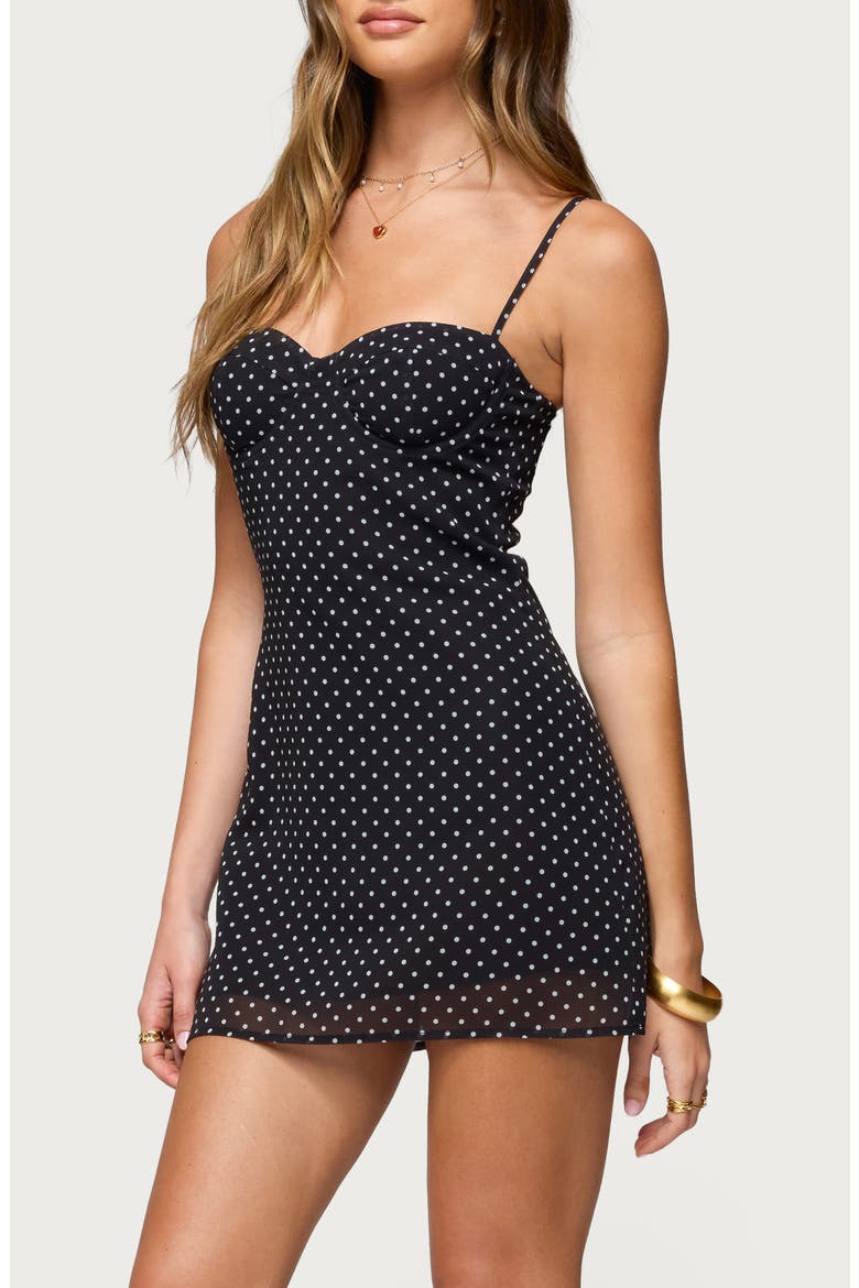 Polka Dot Chiffon Minidress, Alternate, color, BLACK