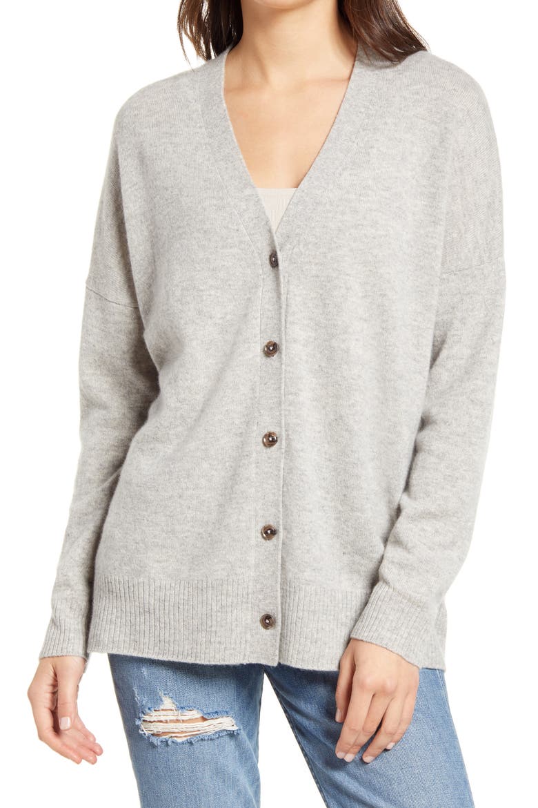 Recycled Cashmere Blend Boyfriend Cardigan, Alternate, color, LIGHT HEATHER GREY