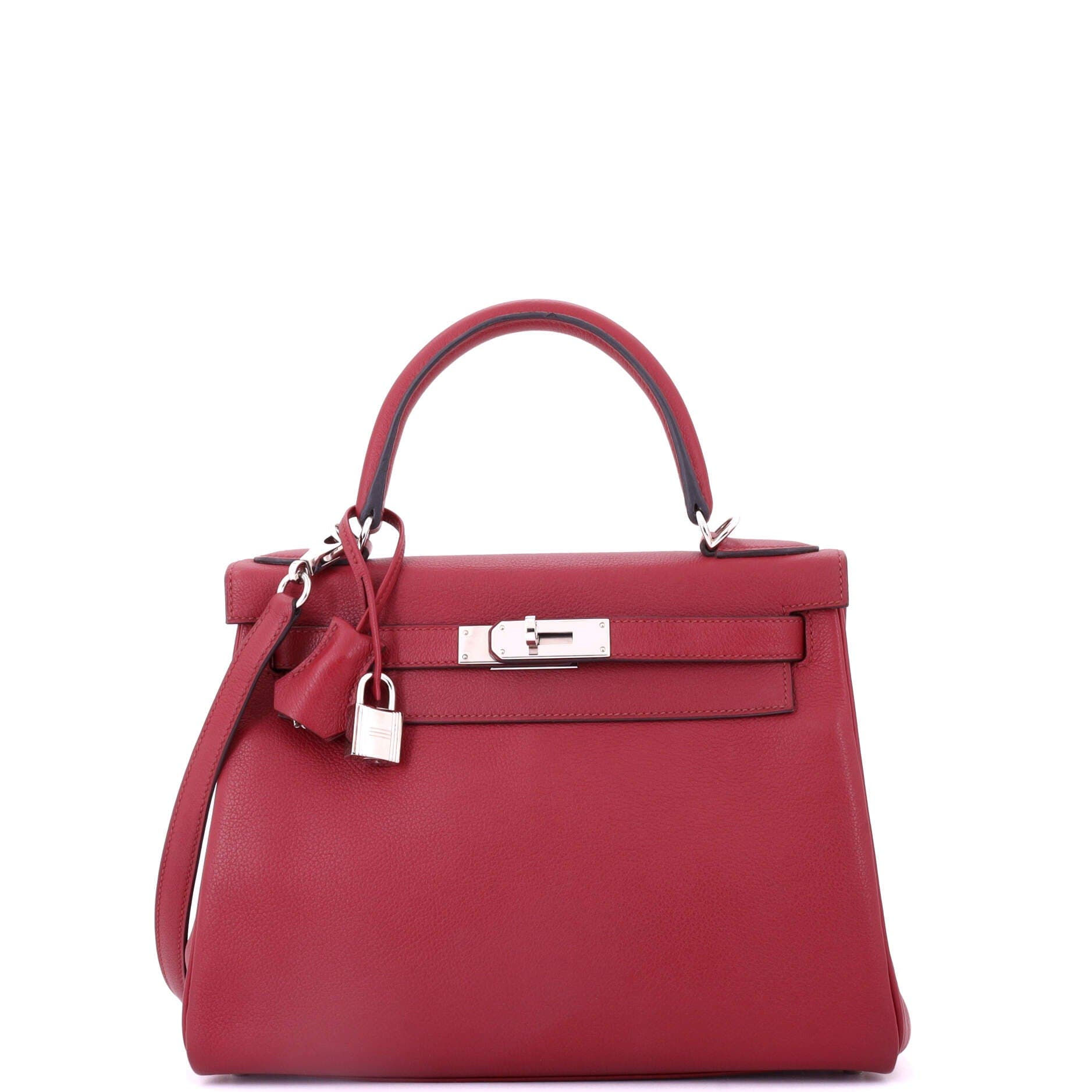 Pre-Owned Hermes Kelly Handbag Red Evercolor with Palladium Hardware 28, Main, color, 
