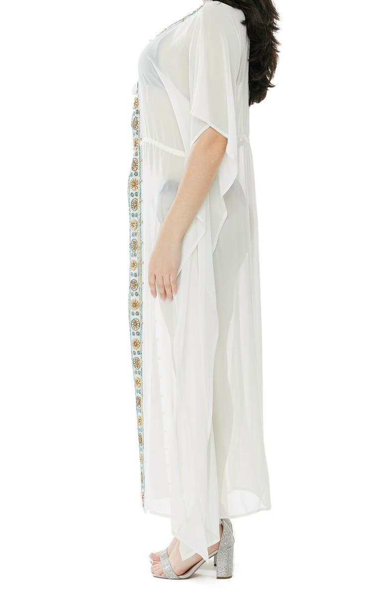 RANEES Embellished Mesh Woven Kaftan Coverup, Alternate, color, White