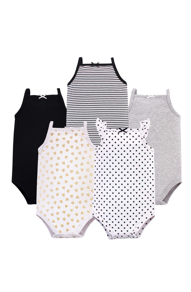 Hudson Baby Soft Cotton Sleeveless Bodysuit, Main, color, Basic Black Gold