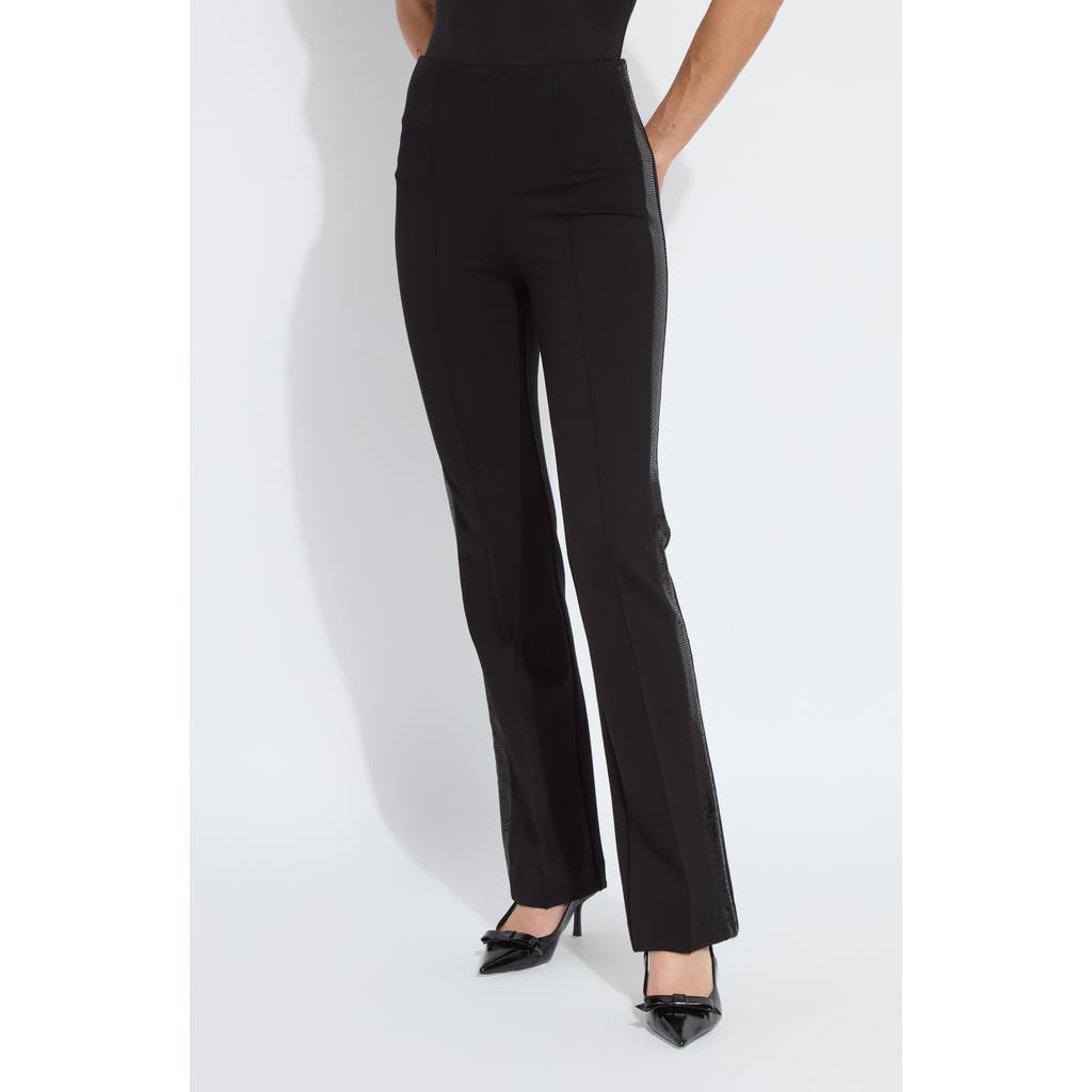 Lyssé Elysse Sequin Side Stripe Stretch Ponte Tuxedo Pants In Black