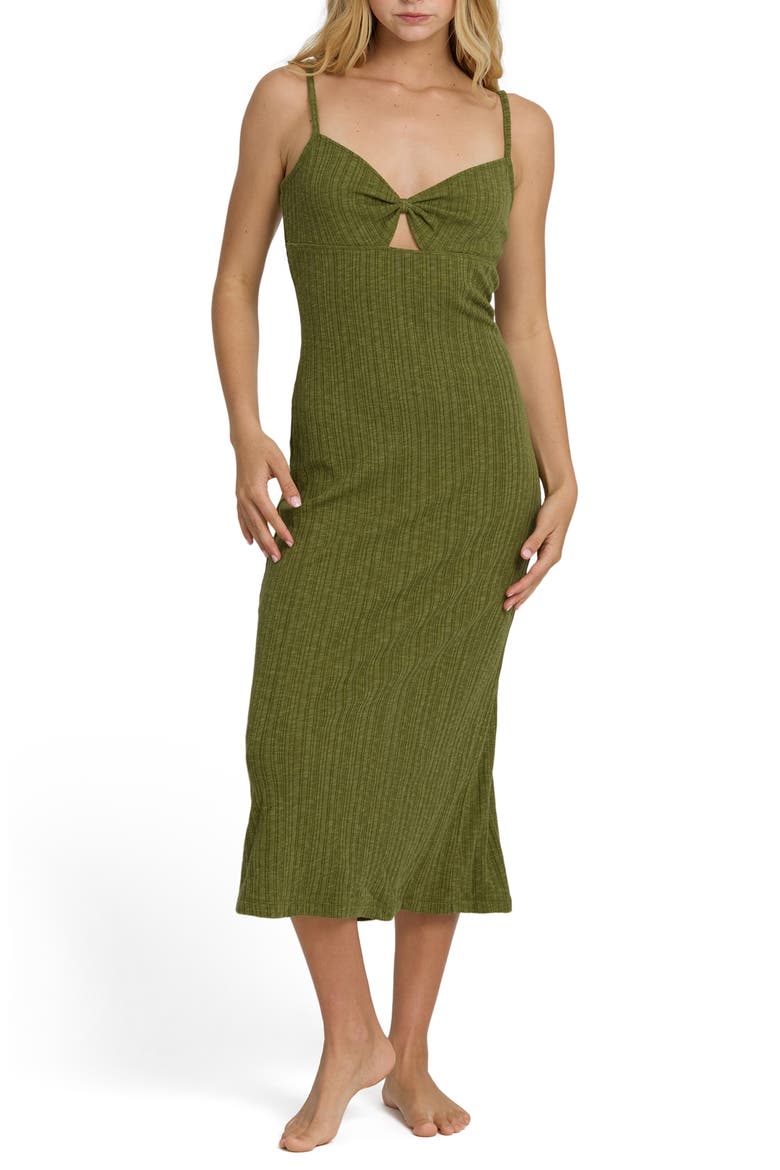 Sweet Moves Texture Cotton Blend Midi Slipdress, Main, color, DARK OLIVE