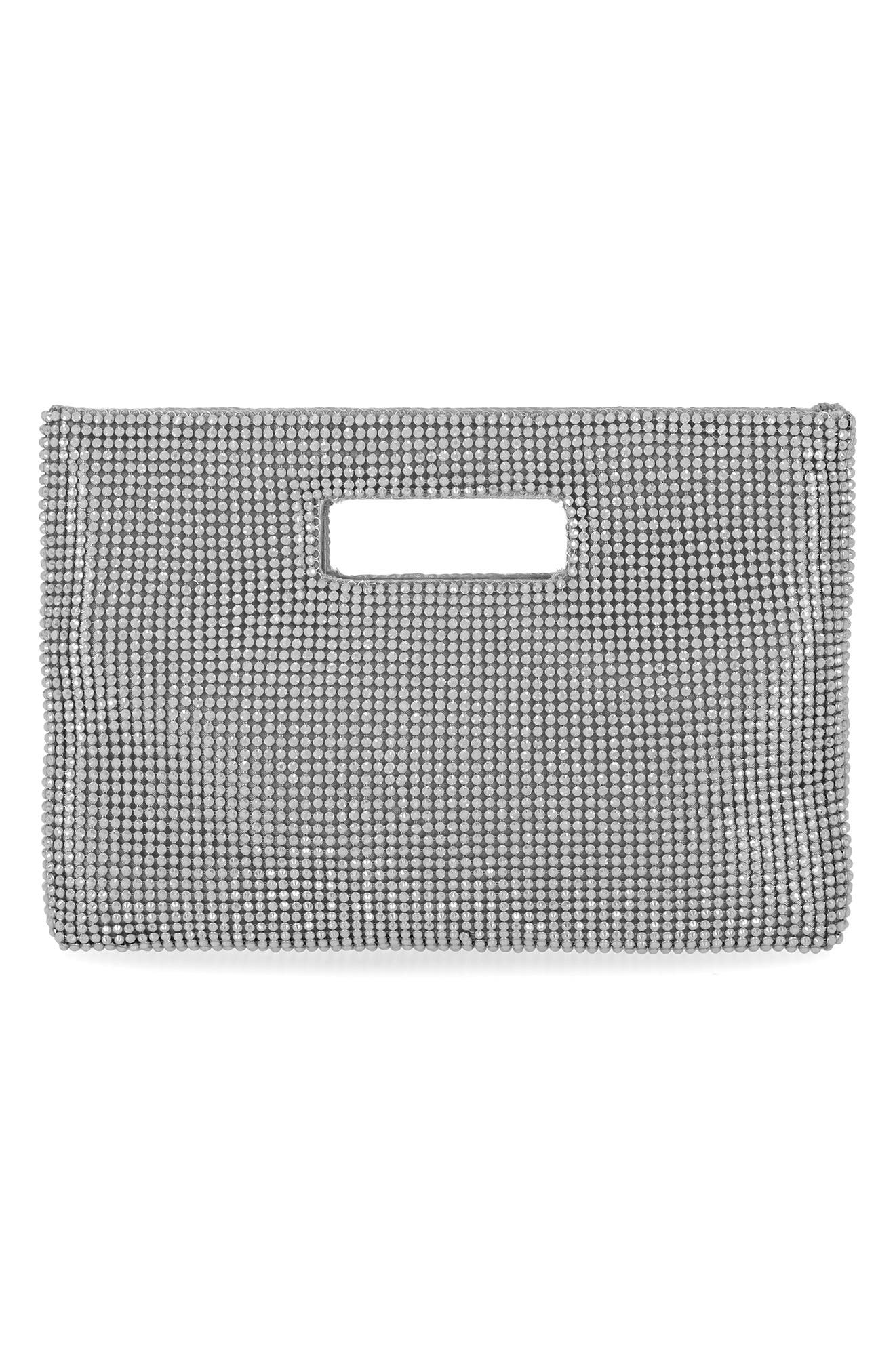 Jessica McClintock Asher Cut Out Handle Clutch, Alternate, color, Silver