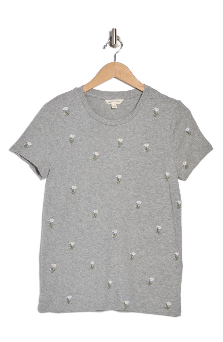 Lucky Brand Flower Embroidered Cotton T-Shirt, Alternate, color, 