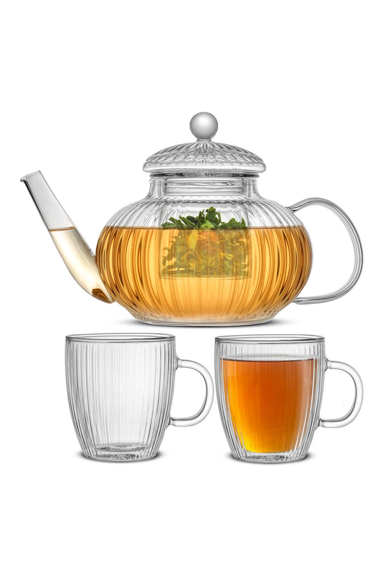 Fluted Glass Tea Kettle, Alternate, color, CLEAR