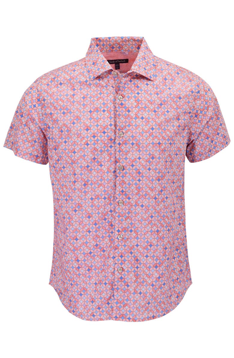Lords of Harlech Retro Star Mens Printed Button Up Shirt, Alternate, color, Retro Star Coral