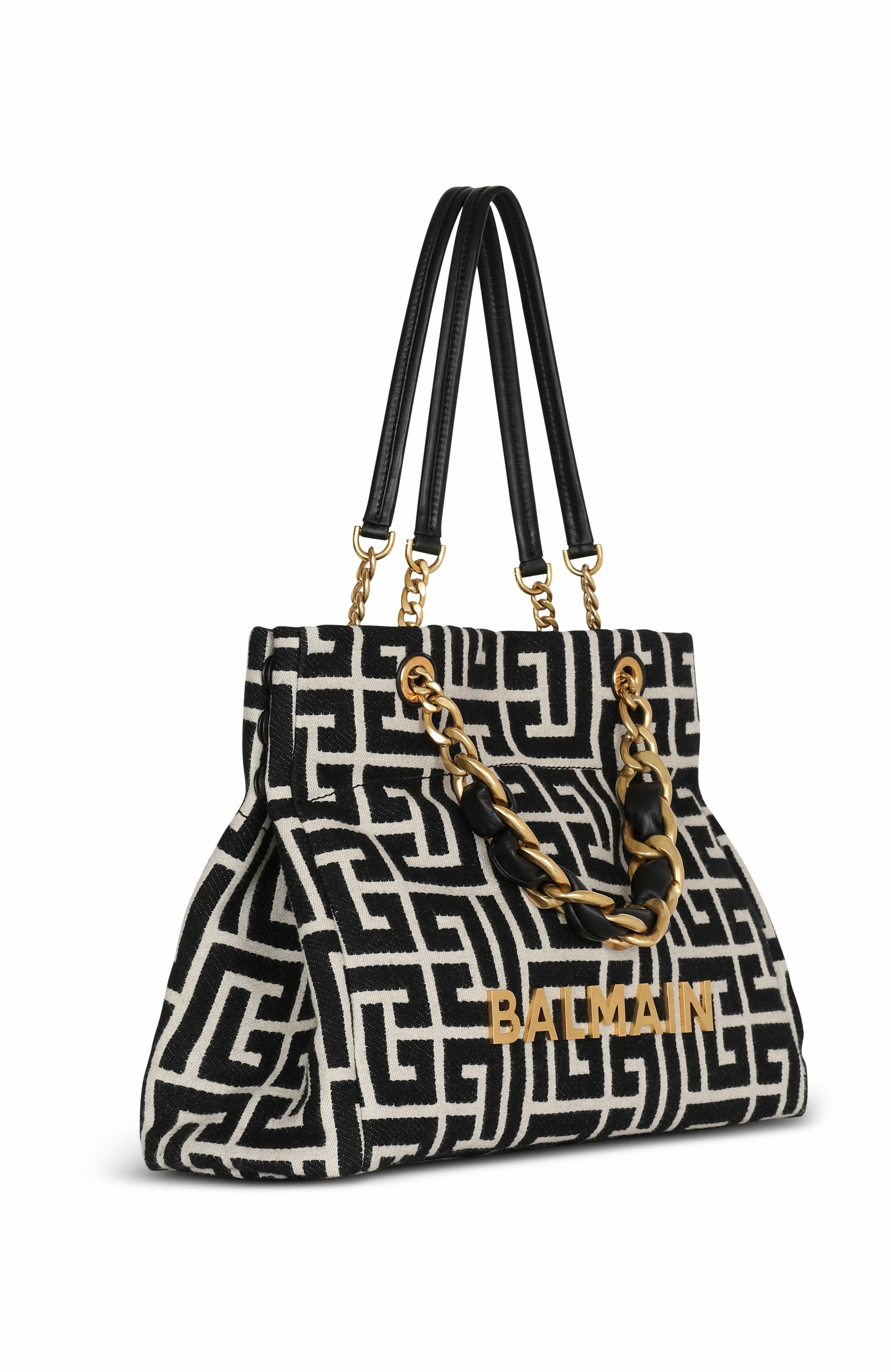 Balmain 1945 Soft Pb-Monogrammed Jacquard Canvas Tote Bag, Alternate, color, 