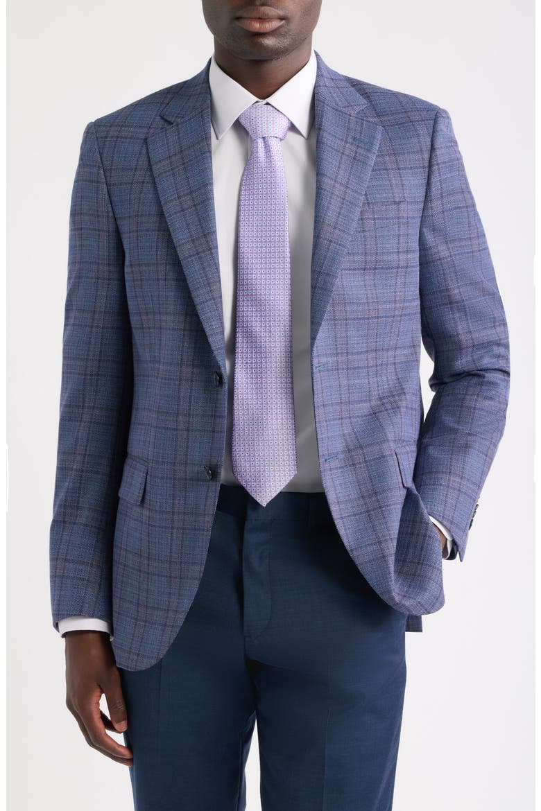 Flynn Classic Fit Medium Blue Plaid Slub Wool Sport Coat, Main, color, MEDIUM BLUE