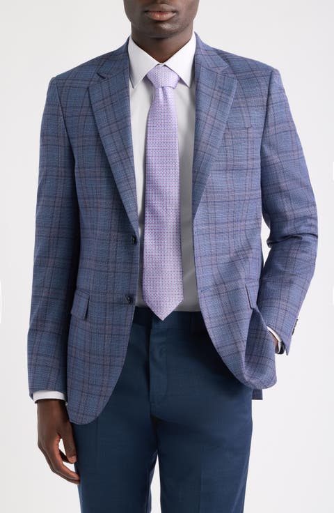 Flynn Classic Fit Medium Blue Plaid Slub Wool Sport Coat