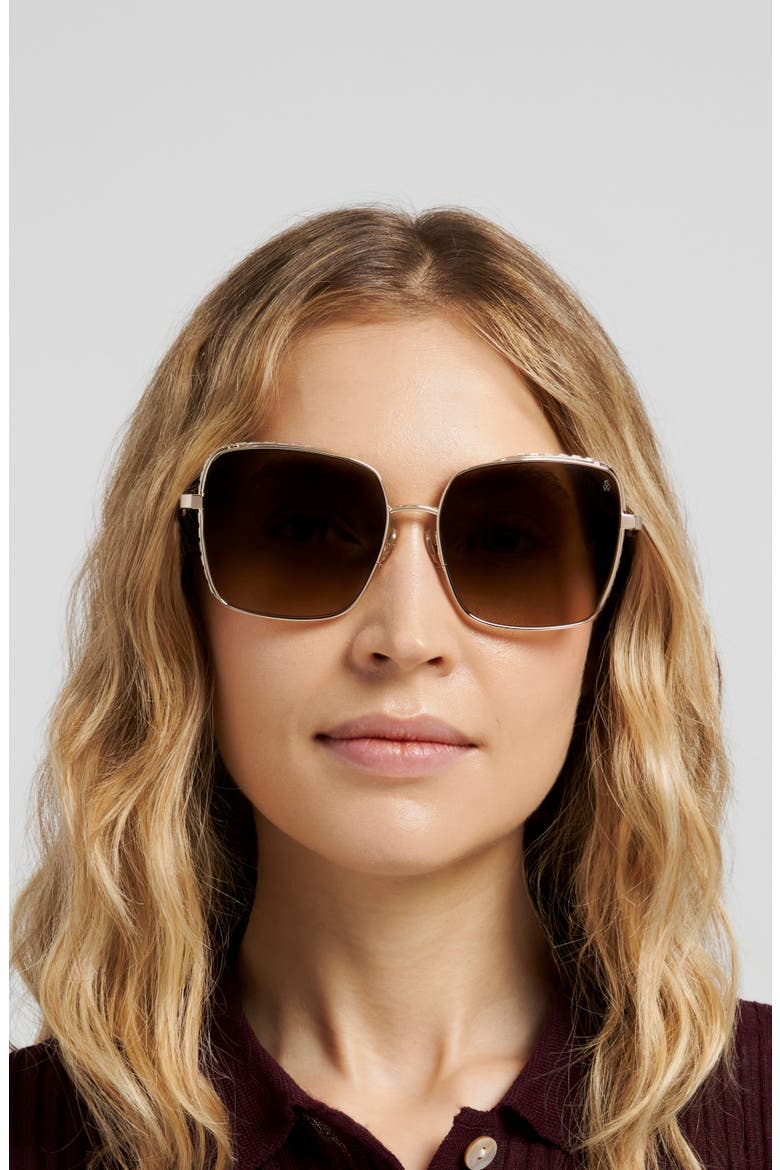 60mm Crystal Gradient Rectangular Sunglasses, Alternate, color, GOLD/ BROWN SF