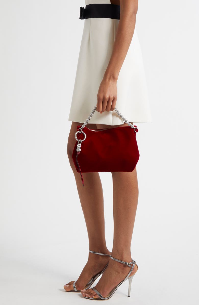 Jimmy Choo Callie Velvet Handbag, Alternate, color, Ruby Red/ Silver