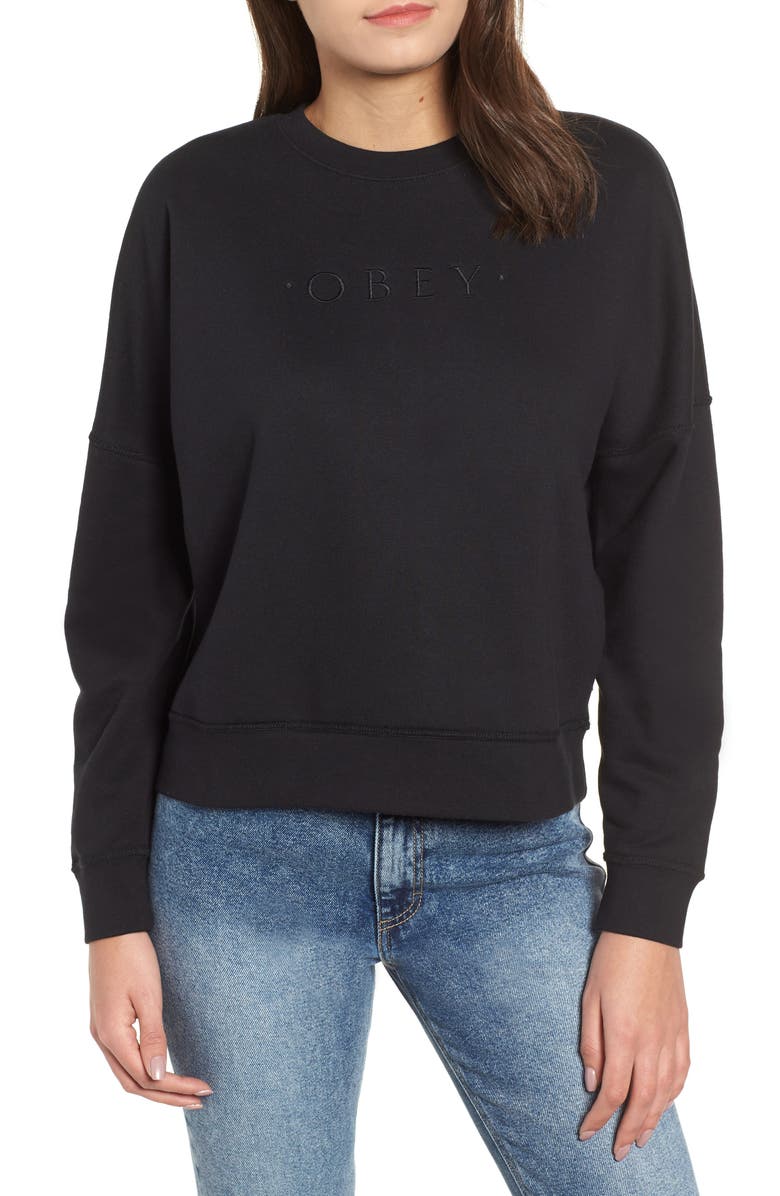 Obey Annie Logo Cotton Blend Crewenck Sweatshirt, Main, color,