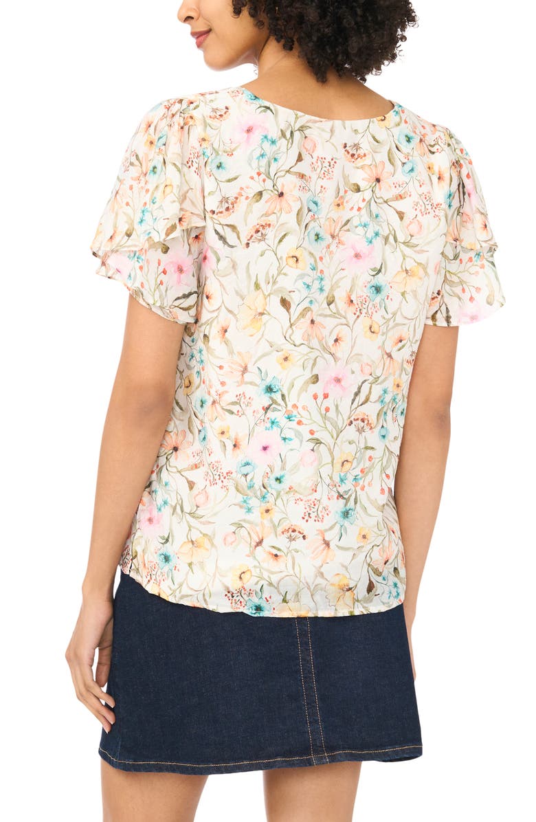 Vince Camuto Print Tulip Sleeve Top, Alternate, color, Antique White