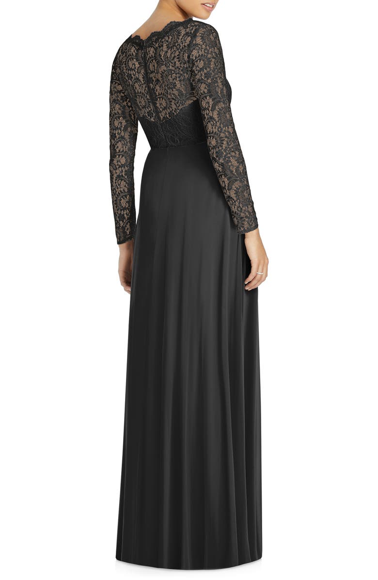 Dessy Collection Long Sleeve Lace & Chiffon A-Line Gown, Alternate, color, 