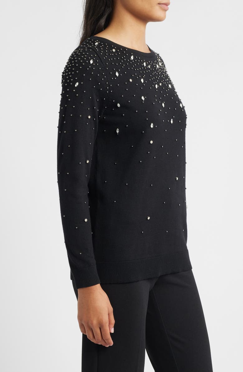 Anne Klein Rhinestone Embellished Boatneck Sweater, Alternate, color, Anne Black