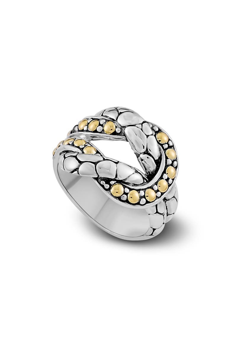 Sterling Silver & 18K Gold Pebble Band Knot Ring, Main, color, SILVER AND GOLD