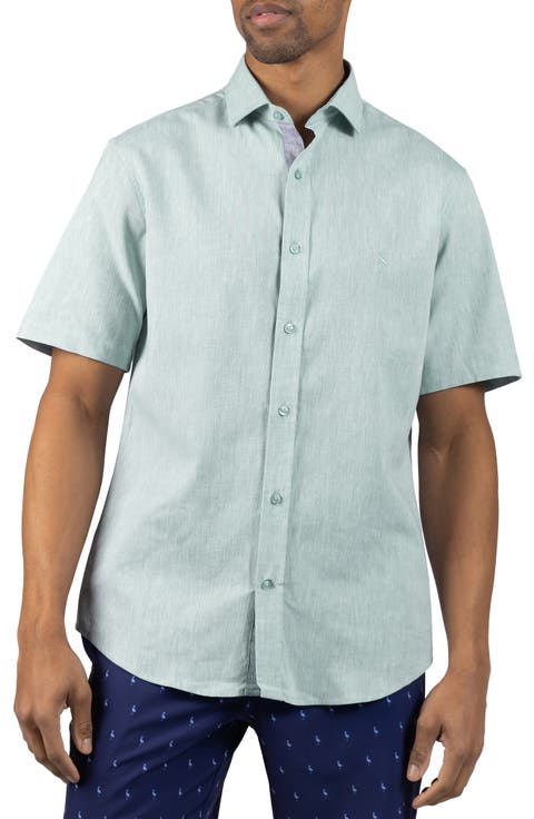 Mélange Linen Blend Button-Up Shirt