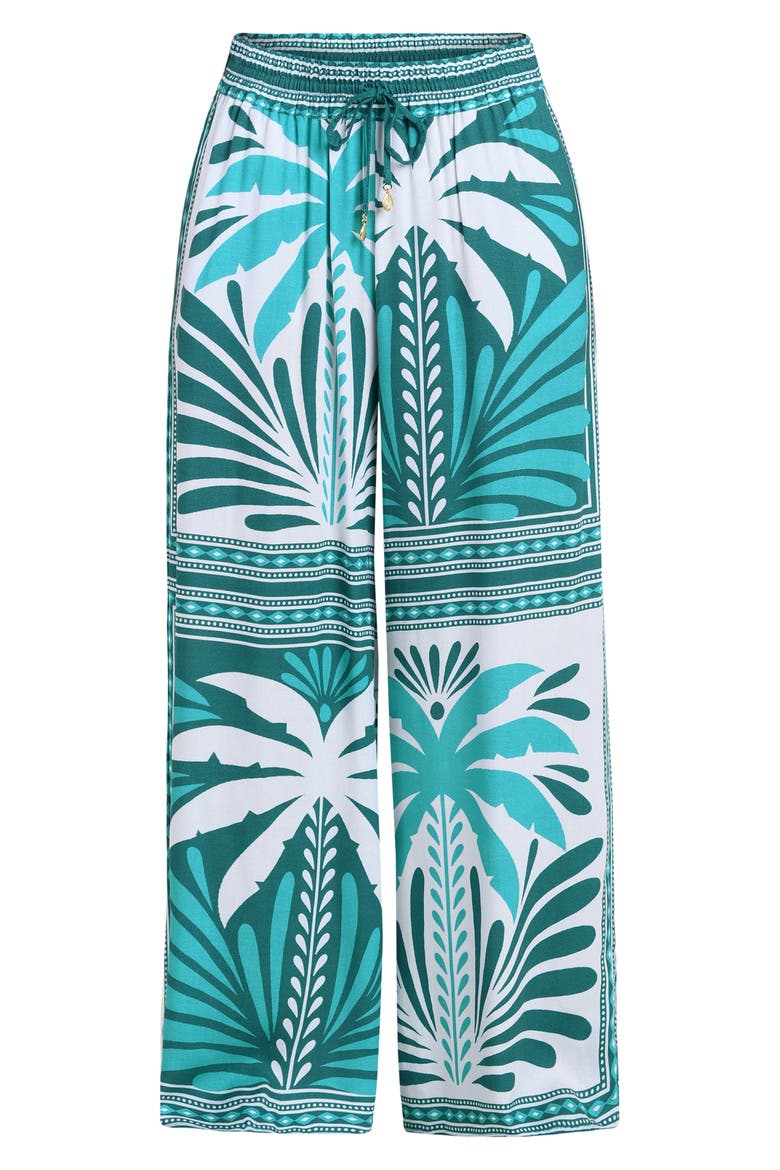 Patchwork Palms Cover-Up Wide Leg Pants, Alternate, color, TURQUOISE